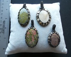 Mixed Mineral Necklace Pendant Stones, Handcrafted Macrame, Lot of 4 (#A15)