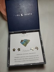 Luna Norte Labradorite Sterling Silver 2 Pairs Moon & Star Stud Post NIB & Tag
