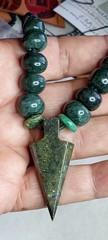 Arrowhead Serpentine with Guatemala Jade handmade necklace, hand braided.