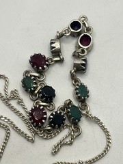Handmade sterling silver prong set stones red green blue necklace vintage