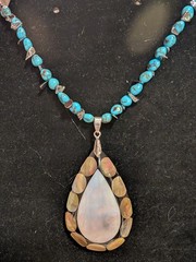 Genuine Egyptian Turquoise Hematite Mother Of Pearl Pendant Necklace
