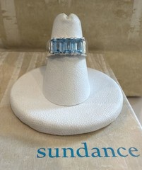 New Sundance Catalog Silver Blue Topaz Three Rectangular Stone Ring Size 6