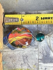 OOAK Artisan Glass Necklace, Pendant, Hand Painted Wire Wrapped Handmade 4250 W