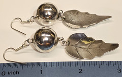 Artisan Made Long Silver Plated Dangle Earrings Ball Leaf