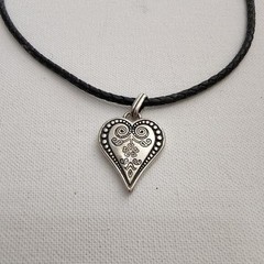 Brighton retired Ophelia Heart Pendant Necklace Silver Pl Boho Braided Cord