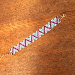HANDMADE Chevron Design Beaded Cuff Bracelet Bohemian Festival Beach