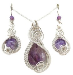 Amethyst & Swarovski Crystal Wire-Wrapped Earring/Necklace Set – Sterling Silver