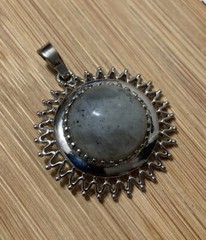 Labradorite Gemstone Sun Moon Pendant Necklace with 18″ inch Leather Chain