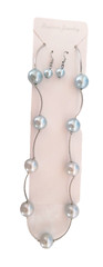 New Women’s Earrings and Necklace Gift Set Ice Blue Imitation Pearls Silvertone