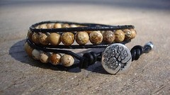 Picture Jasper Beaded Wrap Bracelet leather double Wrap Handmade USA