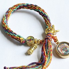Handmade Colorful Rope Zakiram God of Wealth Thangka Amulet Compile A Bracelet