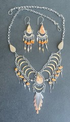 Peruvian Leopardite Jasper Semi-Precious Stone Necklace Long Earrings Set Boho