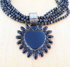 Extra Large Oversized Dan Dodson Onyx Heart Pendant on Multi Strand Necklace
