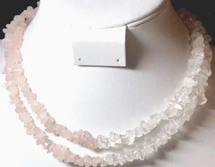 Pink Quartz Stone chip necklace, infinity style, measures 34 in length