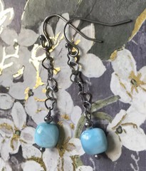 Natural larimar gemstone crystal hearts chain hypoallergenic hook earrings
