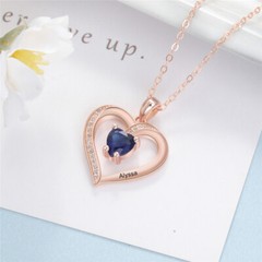 Custom Heart Cut Stone and Engraved Name Heart Pendant Necklace Stainless Steel