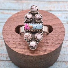 Southwestern Cotton Candy Turquoise Wild Horse Ring Adj 5 to 7 Sterling Silver