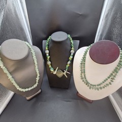 Lot 4 Green Stone & Shell Necklaces Malakite, Jadeite, Aventurine, Abalone 16-18