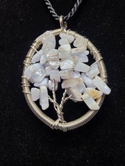 Handmade Black Lace Agate Tree of Life Wire Wrapped Crystal Healing Pendant 16″