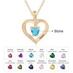 Custom Heart Cut Stone and Engraved Name Heart Pendant Necklace Stainless Steel