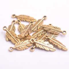 100Pcs Antique Silver/Gold/Bronze Feather Leaves Charm Pensant Finding15MM H3158