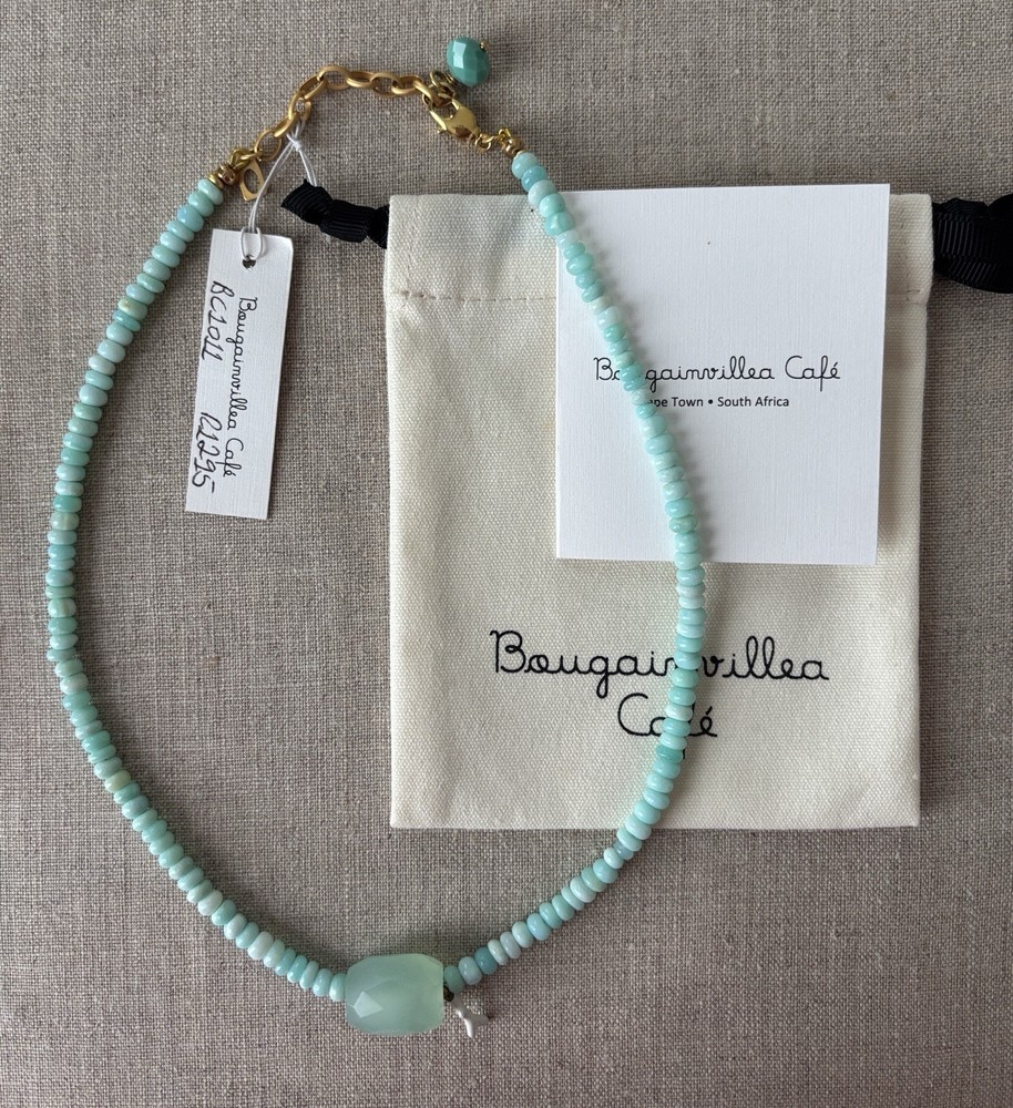 NWT Peruvian Opal Beads Stone Aqua Necklace 16/18″ South Africa $80 Beachy Boho