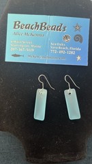 Blue Sea Glass Earrings Silver Rectangle Artisan Alice McKenna 1.25” Long