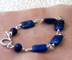 Lapis Lazuli Smooth Lozenge w/silver,Station Bracelet, Toggle Clasp (#2LL) 6.75″