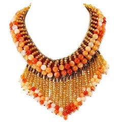 Gorgeous! Red Carnelian, Crystal & Seed Bead Necklace w/Gold Tone Clasp 16-19″