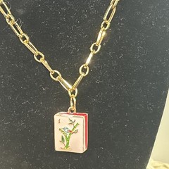 Mah Jongg Necklace Goldtone Bird Bam Charm Necklace Elegant