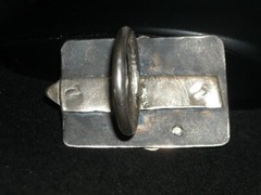 vintage sterling silver &steel ring artisan 2X1.25″ 28.4g OOAK blue turquoise 12