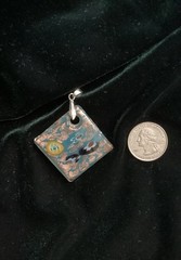 Aqua, Black And Gold Art Glass Pendant Handmade In Wisconsin