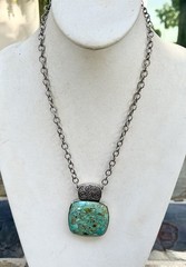 Barse NWT Blue Turquoise Reversible Large Pendant Sterling 28” 92.5 Necklace