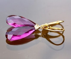 Lab Made Rhodolite Garnet Earrings Yellow Gold Vermeil , January Birthstone