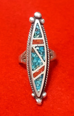 Vintage Sterling Silver Native American Turquiose / Coral Gemstones Ring