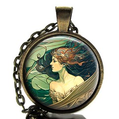Sea Nymph Art Nouveau Pendant Necklace Handcrafted Mythological Photo Jewelry