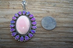 Artisan Sterling Silver Southwestern Pink Conch Purple Fire Opal Cluster Pendant