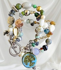 Multicolor Beaded Charm Bracelet Glass Stone Toggle Clasp Tree of Life