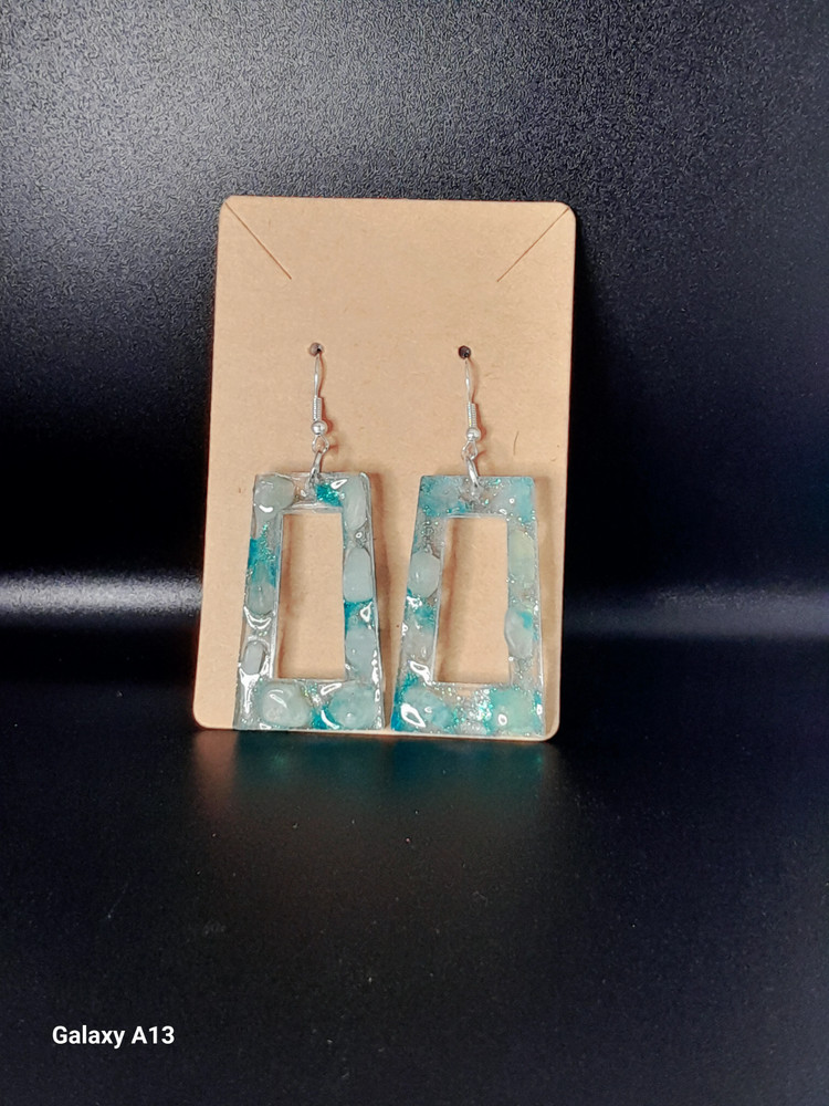 Uniquely Hand Crafted Resin Earrings. Dangle, color and shape varies, beads.
