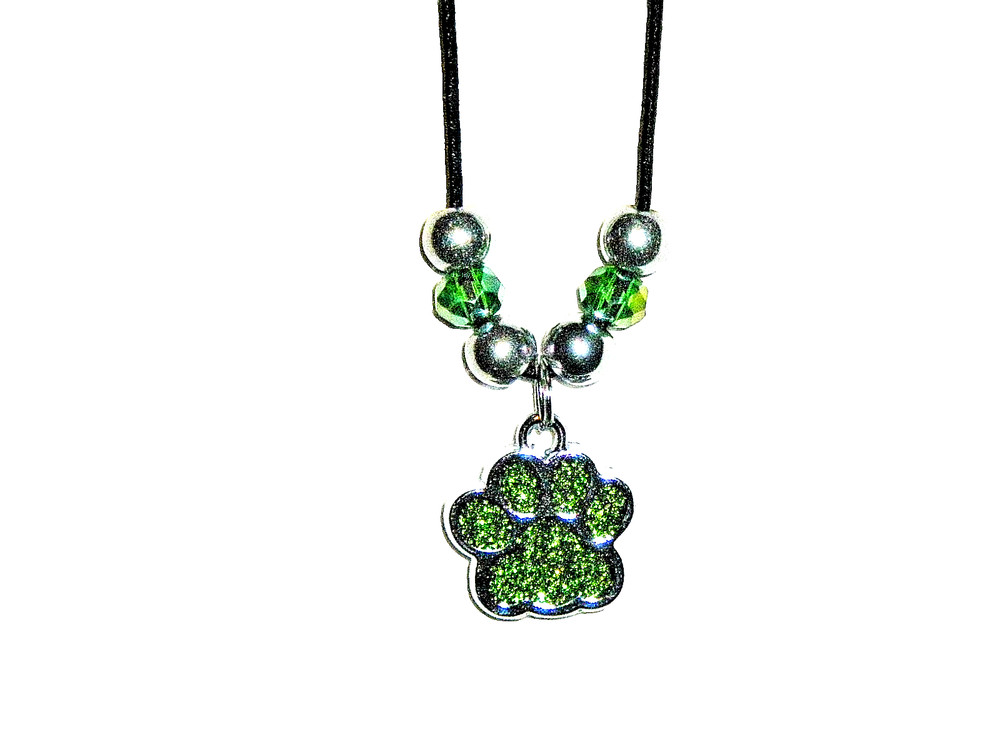 PAW PRINT PENDANT (LIGHT-GREEN) NECKLACE (14 3/4″): HAND-MADE JEWELRY BY T.L.C.