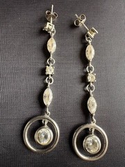 925 Sterling Silver Earrings Double Circle Drop Screw Back Earrings Gorgeous