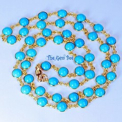 18k Solid Yellow Gold 24″ Necklace 6.4mm Round Sleeping Beauty Turquoise Bezel