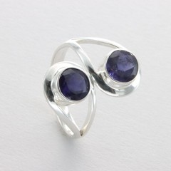 Twin Round Blue IOLITE Ring Multiple Sizes – 925 STERLING SILVER Gemstone #7e