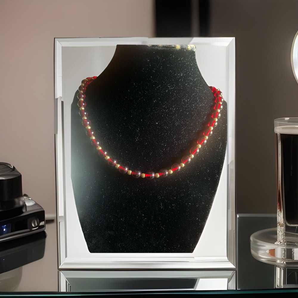 Vintage Hessonite Garnet Quartz And Gold Spacer Necklace