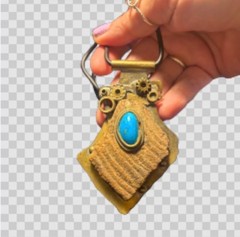 Marv Dahmen steampunk brass turquoise palm sized pendant