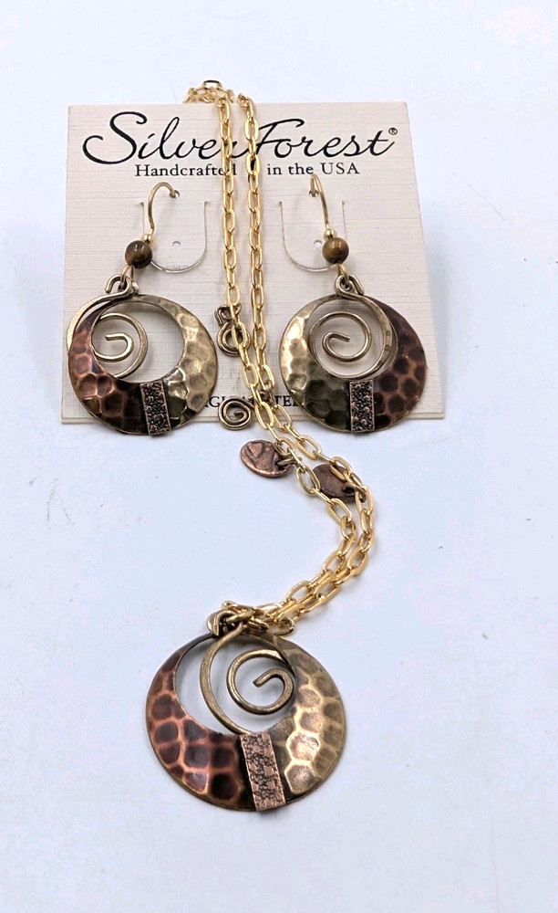 New SILVER FOREST SET Handcrafted Surgical Steel Dangle Hook Earrings & Necklace