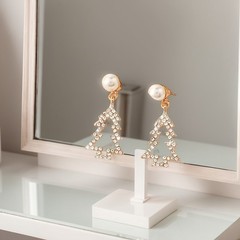 Christmas Tree Pearl Rhinestone S925 Silver Stud Earrings 1Pc Shiny Xmas Jewelry