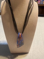 Handmade Artisan Glass Millefiori Murano Swirl Pattern Black Ribbon Necklace