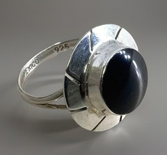 Handmade Modernist Southwest Round Onyx 925 Sterl Split Shank Ring Sz7.25 4.1g