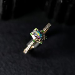 The One – 14K Gold Boulder Opal, Baguette Cut Diamond Engagement Ring
